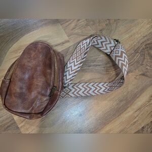 Brown Faux Leather Crossbody Belt Bag